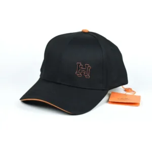 Casquette Hermès– Noire avec Broderie et Liseré Orange Iconique